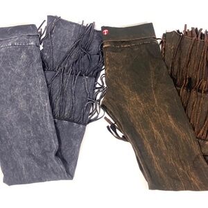 Lot (2) T-Party Retro Flare Bell Fringe Bottom Leggings Pants Mineral Wash Sz M